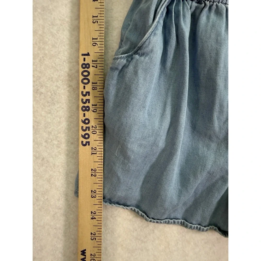 Justice Girls Chambray Denim Romper Size M 10 Adjustable Waist Zip Front Pockets - Picture 4 of 5